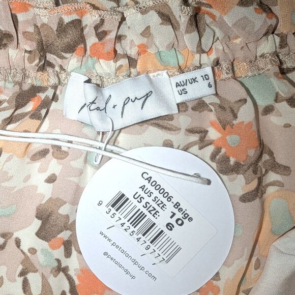 NWT Petal & Pup | Off The Shoulder Beige Floral Boho Mini Dress | Size 6 - Picture 5 of 13
